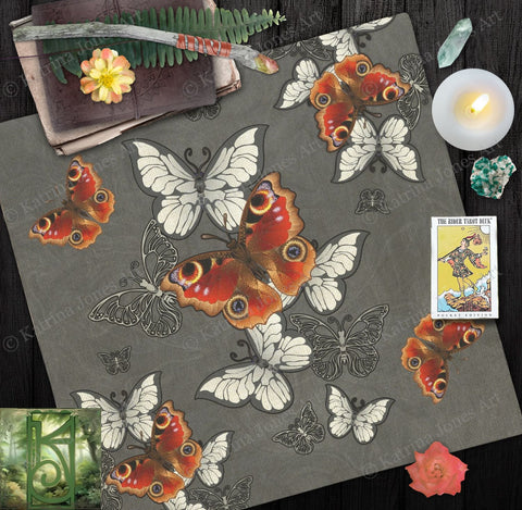 Altar Cloth With Butterflies - Tarot Reading Mat Boho Witch Decor 24X24 Inch Crepe Square