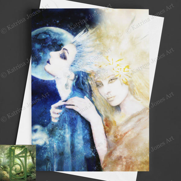 Moon And Star Goddess Greeting Card Fantasy Mythic Celestial Notecard