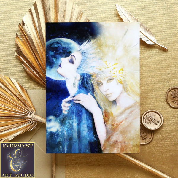 Moon And Star Goddess Greeting Card Fantasy Mythic Celestial Notecard