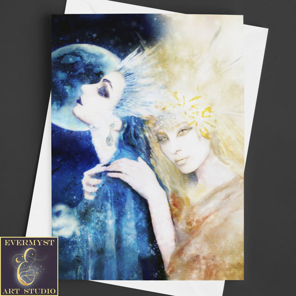 Moon And Star Goddess Greeting Card Fantasy Mythic Celestial Notecard