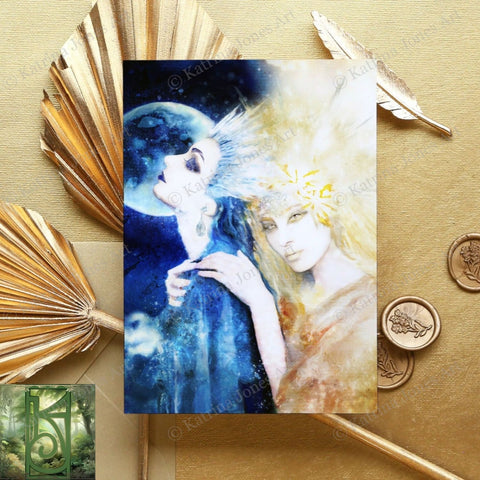 Moon And Star Goddess Greeting Card Fantasy Mythic Celestial Notecard