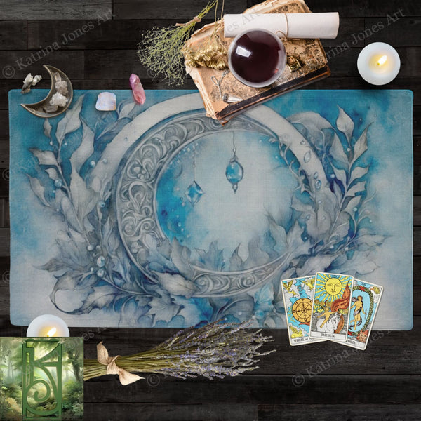 a place mat with a picture of a moon and a candle