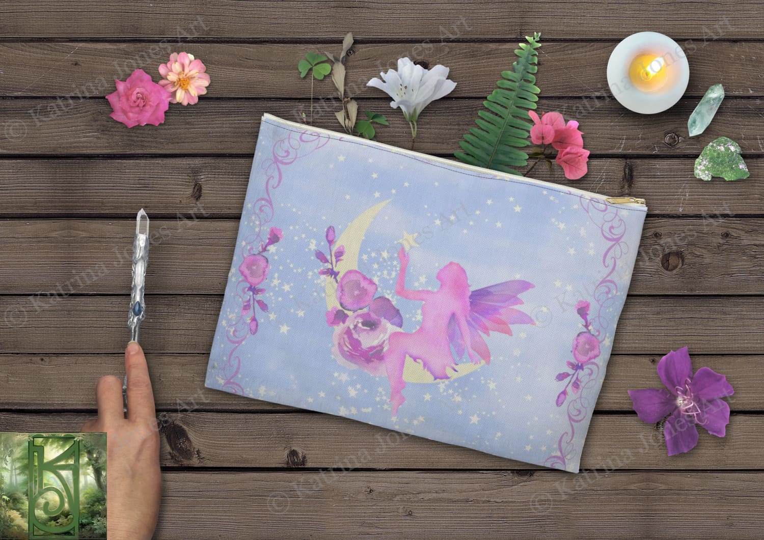 Moon Fairy Accessory Zippered Pouch Purse Tarot Oracle Deck Makeup Zip Cosmetic Bag Gift Faerie