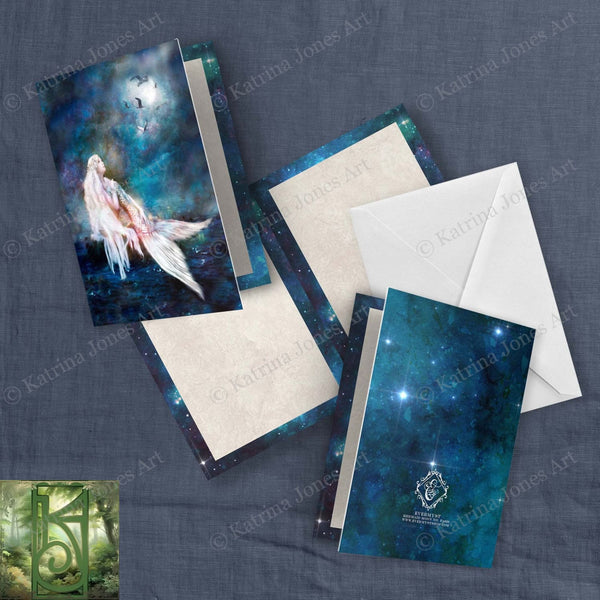 Moon Mermaid Greeting Card Fantasy Mythic Blank Notecards