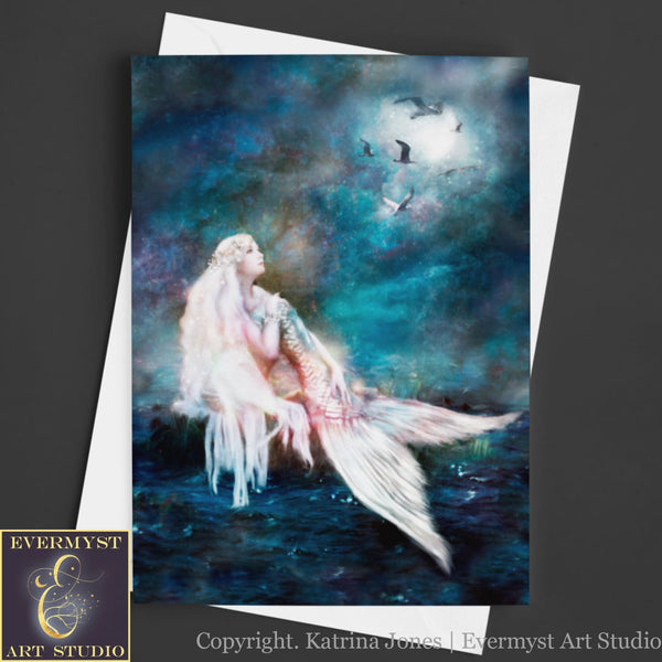 Moon Mermaid Greeting Card Fantasy Mythic Blank Notecards