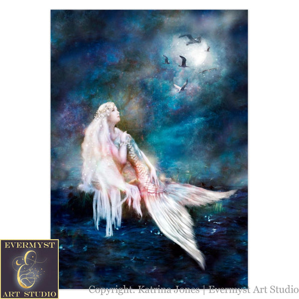 Moon Mermaid Greeting Card Fantasy Mythic Blank Notecards 1