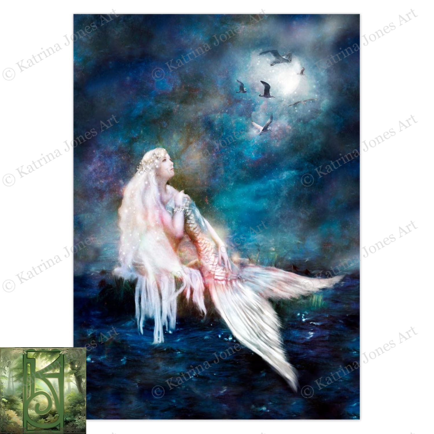 Moon Mermaid Greeting Card Fantasy Mythic Blank Notecards 1