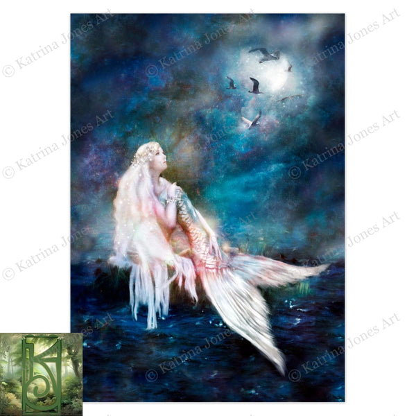 Moon Mermaid Greeting Card Fantasy Mythic Blank Notecards 1
