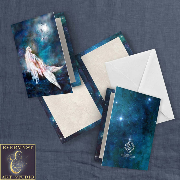 Moon Mermaid Greeting Card Fantasy Mythic Blank Notecards