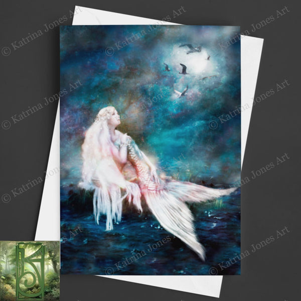 Moon Mermaid Greeting Card Fantasy Mythic Blank Notecards