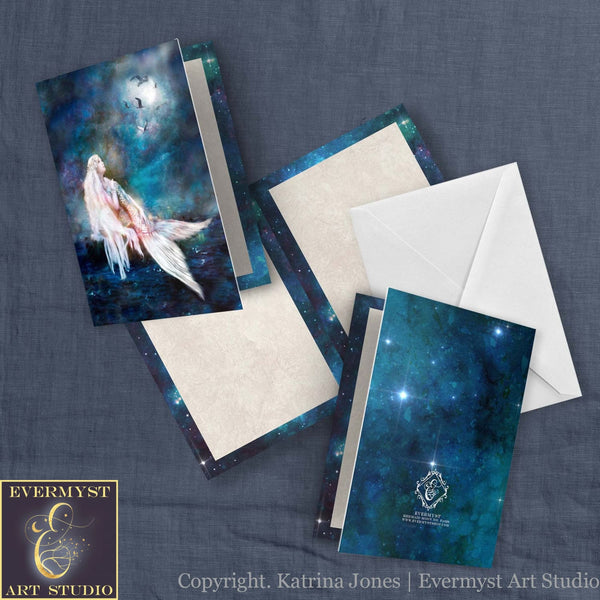 Moon Mermaid Greeting Card Fantasy Mythic Blank Notecards