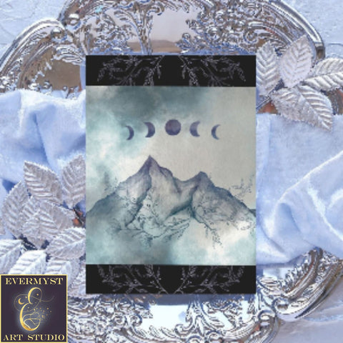 Moon Mountain Greeting Card Floral Witch Pagan