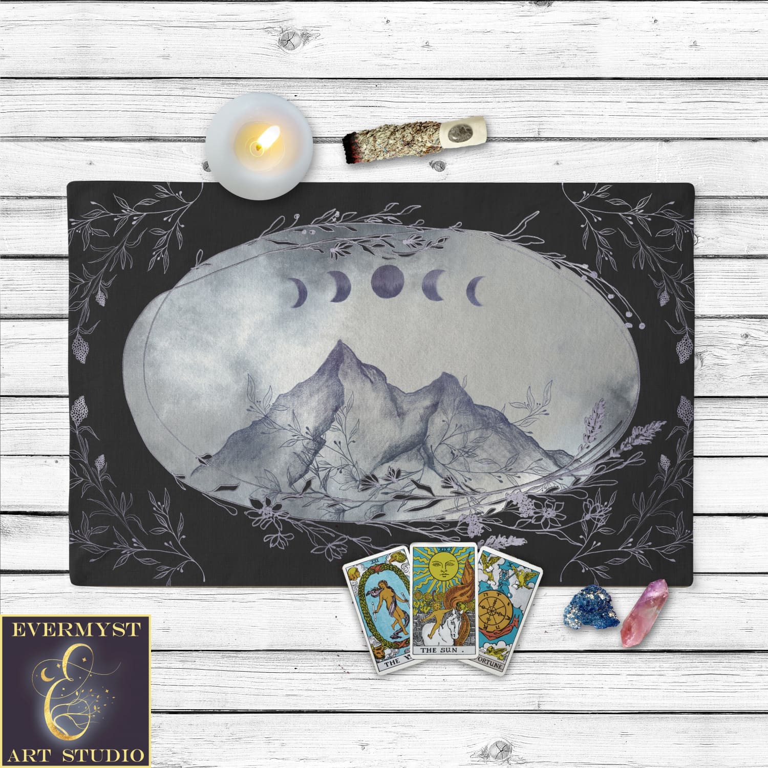 Moon Mountain Tarot Cloth. Altar Cloth Cotton Twill Rec