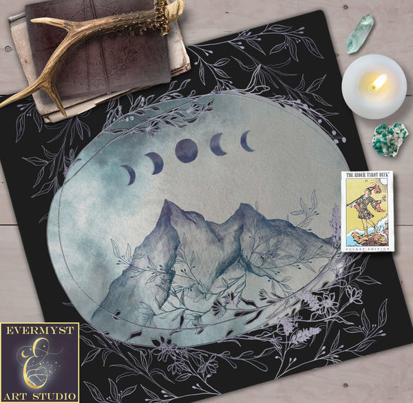 Moon Phases Tarot Cloth - Botanical Altar Square