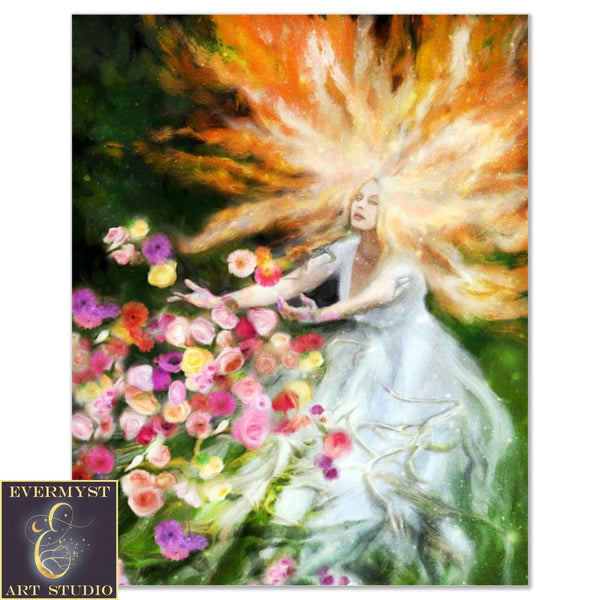 Goddess Art Mother Earth Print Gaia Flowers Canvas 8 X 10 Paper