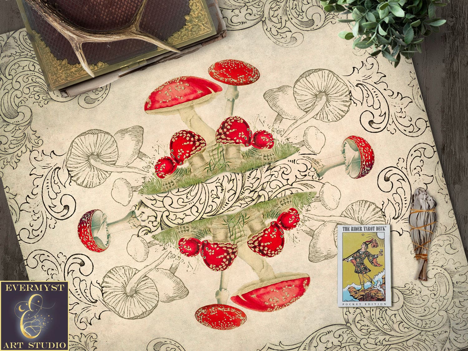 Mushroom Tarot Cloth - Amanita Muscaria And Magic Altar Square