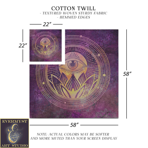 Mystical Lotus Eye Tarot Reading Mat - Purple Boho Zen Altar Cloth Square