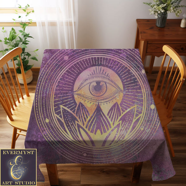 Mystical Lotus Eye Tarot Reading Mat - Purple Boho Zen Altar Cloth Square