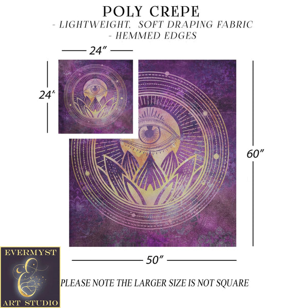 Mystical Lotus Eye Tarot Reading Mat - Purple Boho Zen Altar Cloth Square