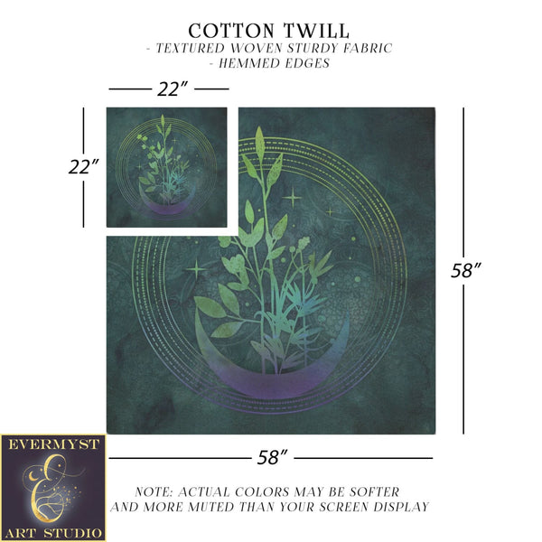 Mystical Moon Garden Altar Cloth - Tarot Reading Mat With Green Witch Vibe Square