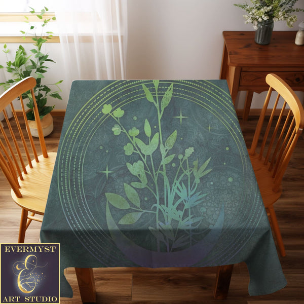 Mystical Moon Garden Altar Cloth - Tarot Reading Mat With Green Witch Vibe Square