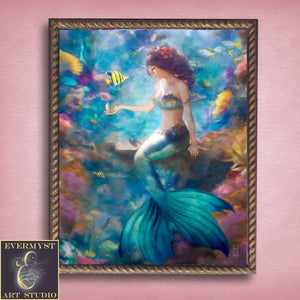 Mermaid Painting Art Print - Fantasy Mythic Canvas Wall Decor Gift