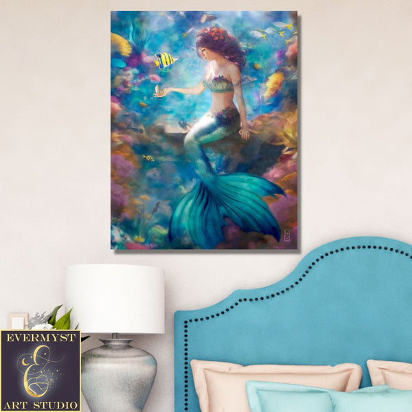 Mermaid Painting Art Print - Fantasy Mythic Canvas Wall Decor Gift