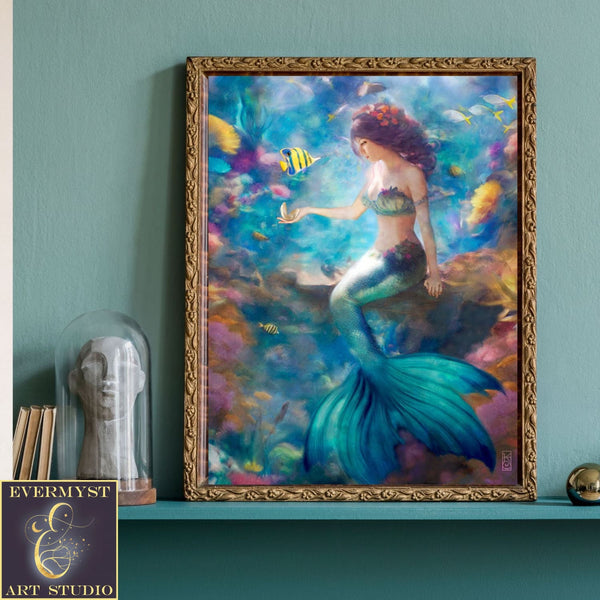 Mermaid Painting Art Print - Fantasy Mythic Canvas Wall Decor Gift