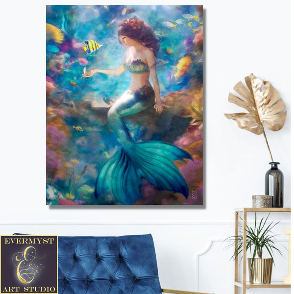 Mermaid Painting Art Print - Fantasy Mythic Canvas Wall Decor Gift