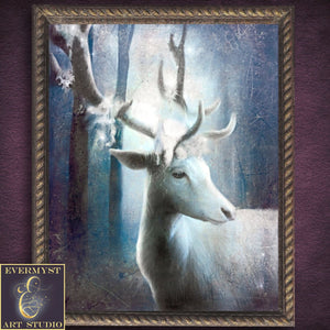 Mythic White Deer Canvas Art Stag Hart Mythical Creature Fantasy Print