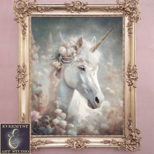 Unicorn Art Canvas Print Painting - Fairy Tale Mythical Creature Fantasy Flower Meadow Decor