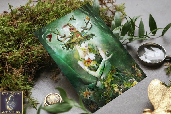 Nature Goddess Greeting Card Green Witch Forest Magical Blank Notecard