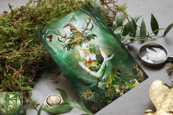 Nature Goddess Greeting Card Green Witch Forest Magical Blank Notecard