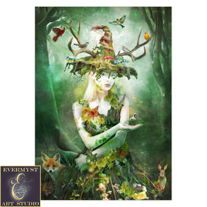 Nature Goddess Greeting Card Green Witch Forest Magical Blank Notecard 1