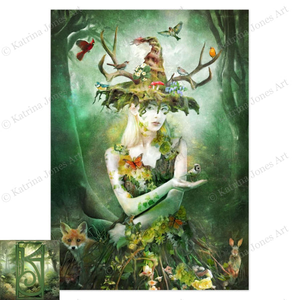 Nature Goddess Greeting Card Green Witch Forest Magical Blank Notecard 1