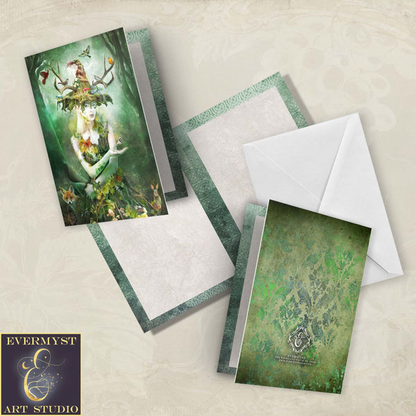 Nature Goddess Greeting Card Green Witch Forest Magical Blank Notecard