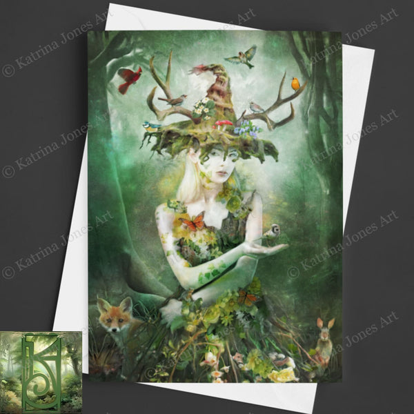 Nature Goddess Greeting Card Green Witch Forest Magical Blank Notecard