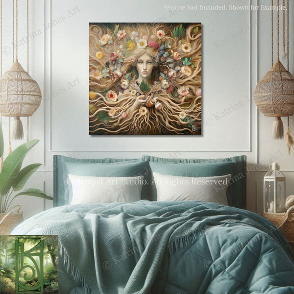 a painting of a woman's face surrounded by flowers