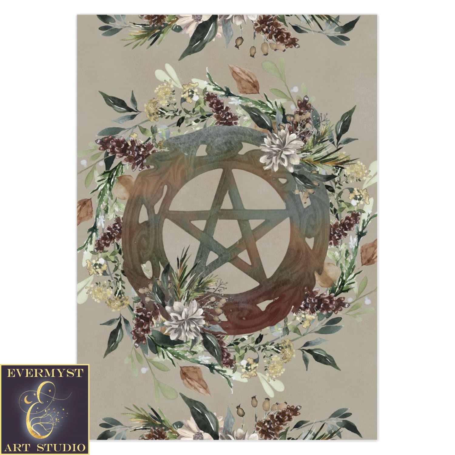 Nature Woodland Pentacle Witch Greeting Card Pagan Symbol Witchy Earth Blank Notecard 10 Cards