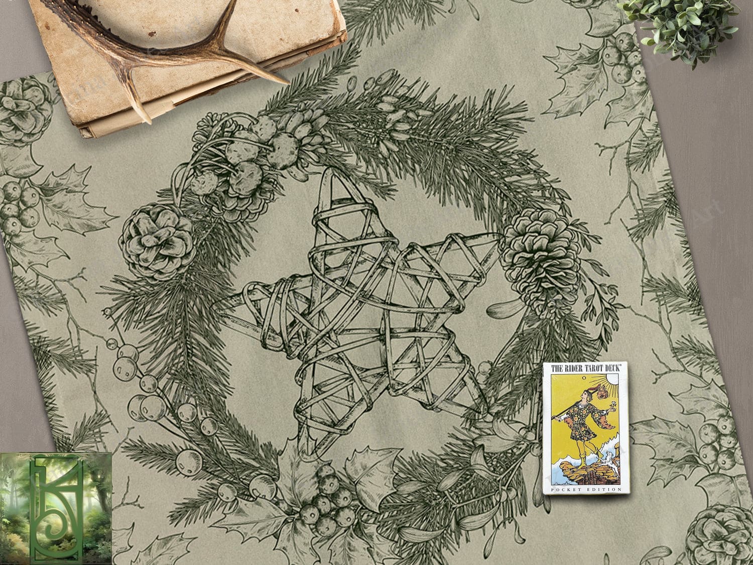 Nature-Themed Altar Cloth For Wicca And Pagan Rituals 22X22 Inch Twill Square