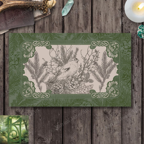 Woodland Bird Green Altar Cloth Tarot Reading Mat - Witch Decor Rec