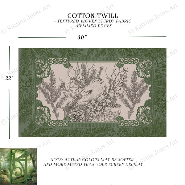 Woodland Bird Green Altar Cloth Tarot Reading Mat - Witch Decor Rec