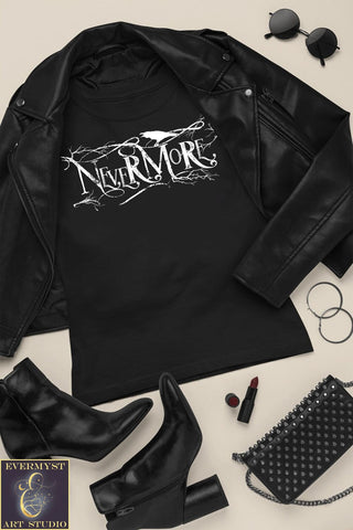 Nevermore T-Shirt Poe Quote Literary Shirt Gothic Dark Black Halloween Raven Mens Womens Clothing T