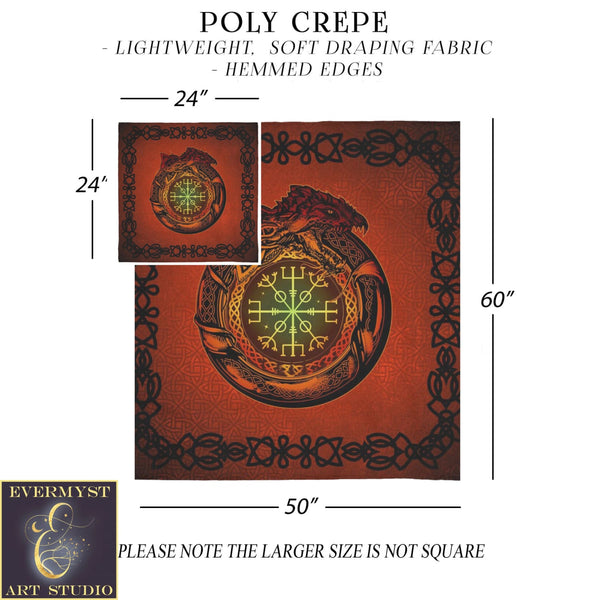 Norse Altar Tarot Cloth - Jrmungandr Dragon Symbol And Runes Pagan Decor Square