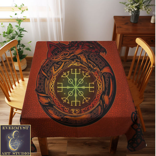 Norse Altar Tarot Cloth - Jrmungandr Dragon Symbol And Runes Pagan Decor Square