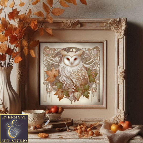 a picture of an owl on a mantle