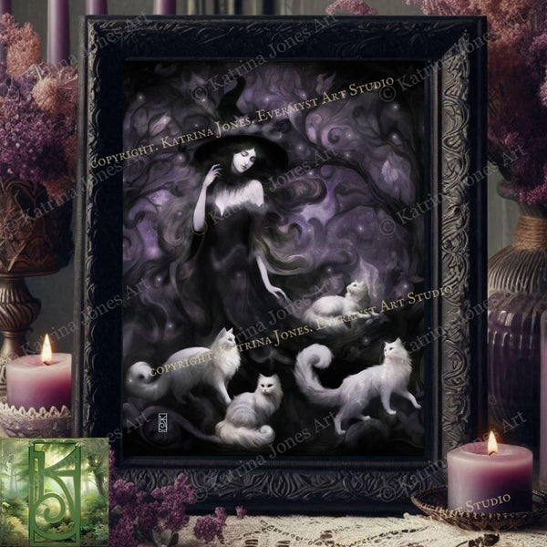 a painting of a woman surrounded by cats