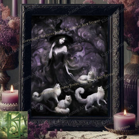 a painting of a woman surrounded by cats