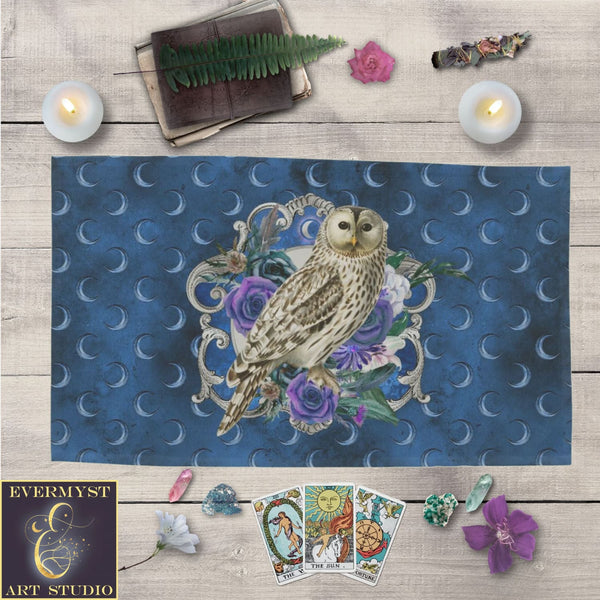 Owl Altar Cloth - Tarot And Wicca Decor With Flowers Rec