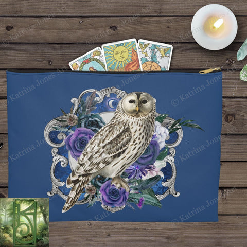 Owl Accessory Zippered Pouch Purse Tarot Oracle Deck Makeup Zip Cosmetic Bag Flower Witchy